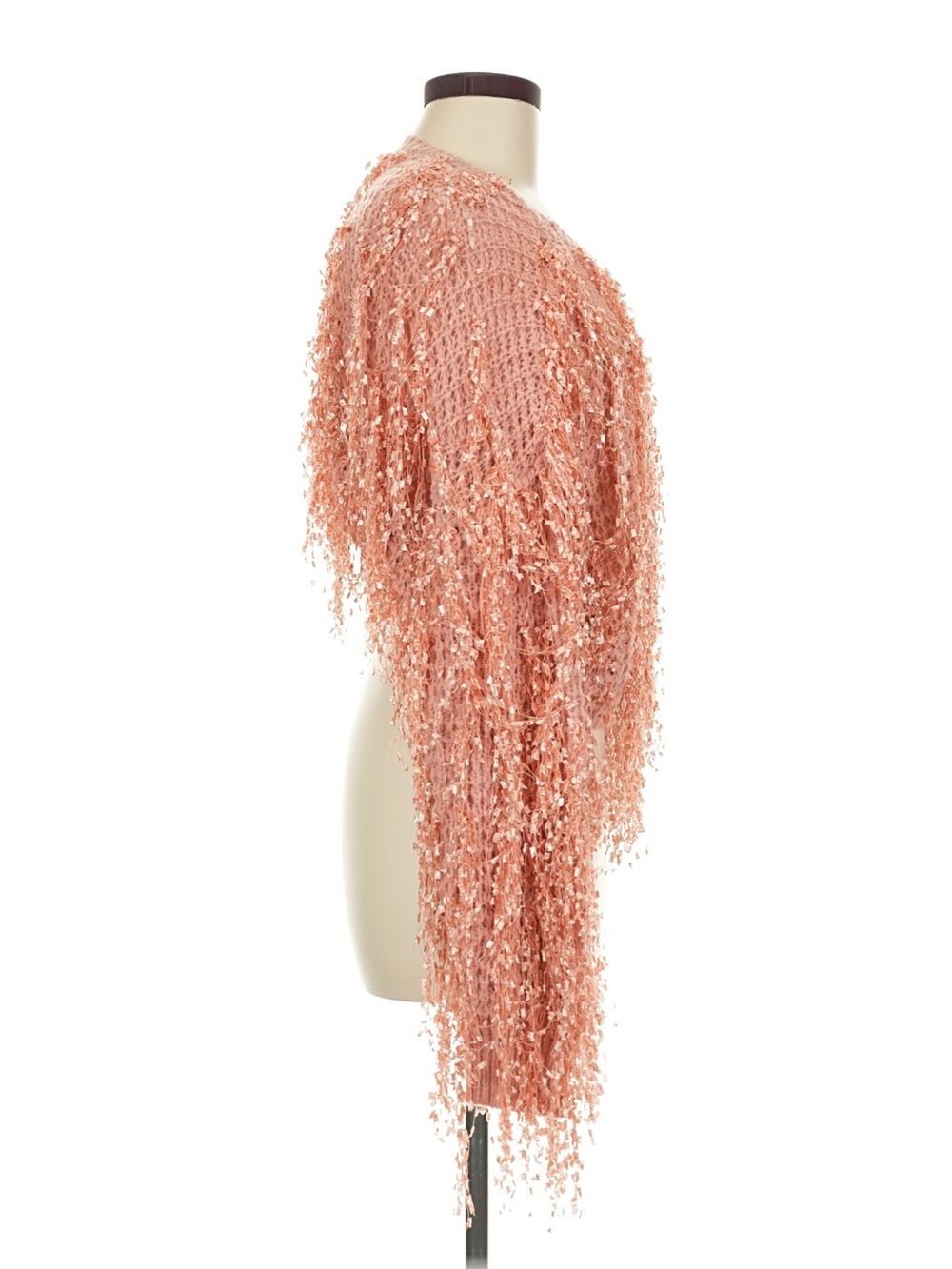 Cider Coral Peach Rose Fringe Long Sleeve Crop Sweater Medium NWT - Picture 7 of 9